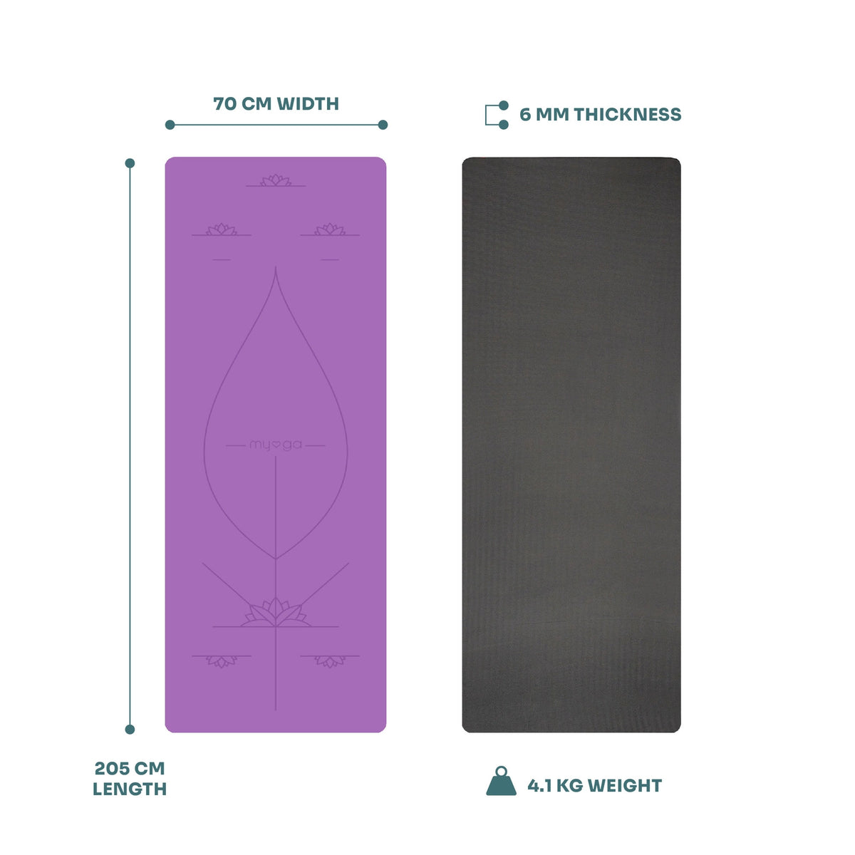 Tapis de Yoga Alignement Myga Noir | 205 x 70 cm – 6 mm